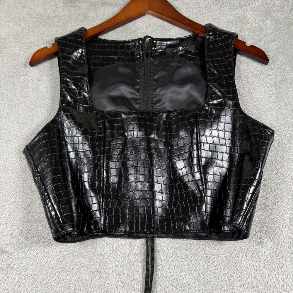 7 For All Mankind Croc Embossed Faux Leather‎ Top Womens Small Goth Rocker Club